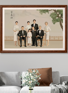 中式全家福放大相框挂墙洗照片加打印冲洗客厅婚纱照36寸来图定制