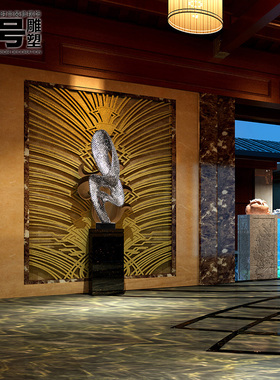 不锈钢圆片抽象雕塑艺术品金属落地大型摆件酒店大堂会所软装饰品