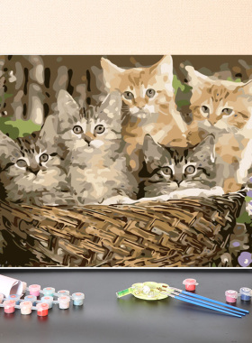 数字油画diy手工填充动物小猫咪手绘消磨时间减压填色丙烯油彩画