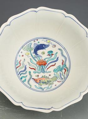 大明宣24032413器德斗彩鱼藻碗仿古瓷古董古玩摆收藏品包老保真件