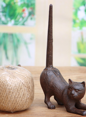 中式创意个性复古怀旧铸铁艺小猫线轴麻绳家居庭院软装饰桌面摆件