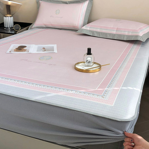 高端900D冰丝凉席三件套家用可水洗床笠款夏天空调席子可折叠抗菌 - 图0