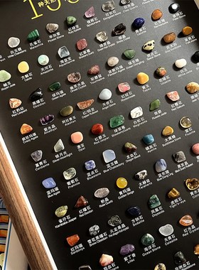 100种天然矿石标本摆件书房桌面摆台儿童房装饰宝石科普礼品挂画