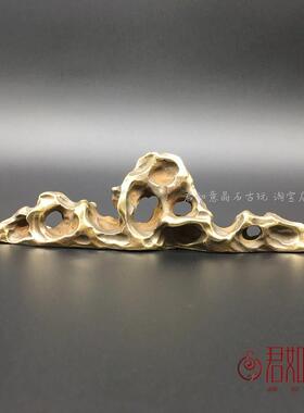 纯铜山形笔架实心黄铜假山型小笔架文房用品毛笔架桌面小镇纸