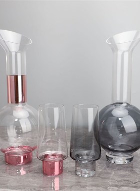 欧式创意渐变斜口玻璃酒器套装烟灰样板房餐厅简约玫瑰金酒杯酒具