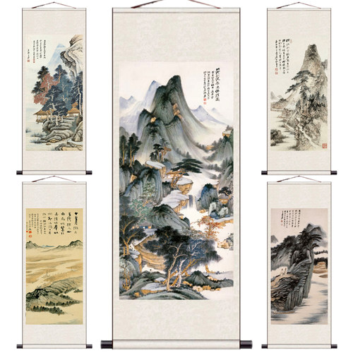 张大千山水画水墨画国画丝绸画绢布画已装裱可定制名家书法字画 - 图1