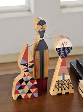 北欧实木抽象公仔摆件家居装饰品卡通创意个性儿童房欧式桌面书房