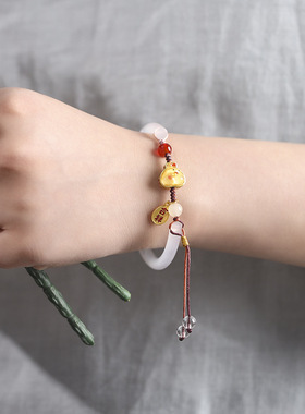 武当山官方冰种白玉髓冰清玉洁气质可爱萌宠手镯可自动调节手围