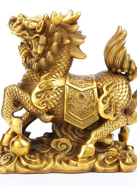 慈风阁纯铜麒麟摆件一对麒麟献瑞家居饰品办公室客厅工艺品摆设
