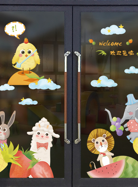 卡通门贴自粘儿童房卧室墙壁装饰房间身高墙贴画幼儿园玻璃贴纸