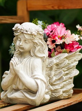 复古天使创意桌面花盆欧式家居工艺品绿植多肉盆栽人物雕像摆件