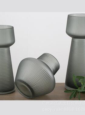 爆款灰色刻磨玻璃摆花瓶厅书房干花GY213124样间陈列软装水培饰板