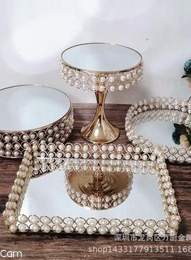 欧式属金艺铁蛋糕美盘人鱼珍珠镜面蛋1999糕盘水果甜品盘婚庆摆件