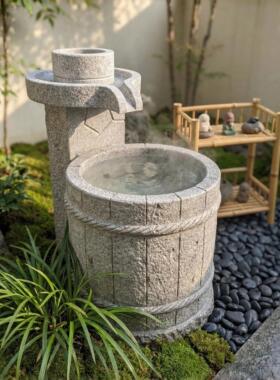 天石材花中式院流水石庭磨循环水景观网然红小院造景PFK园装饰摆