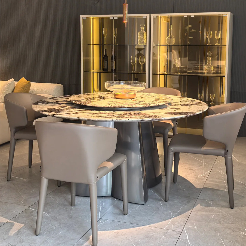 雪山飞狐奢石餐桌椅组合现代简约高端设计师款小户型轻奢圆形餐桌,淘宝优惠券,粉丝福利购,淘宝优惠卷