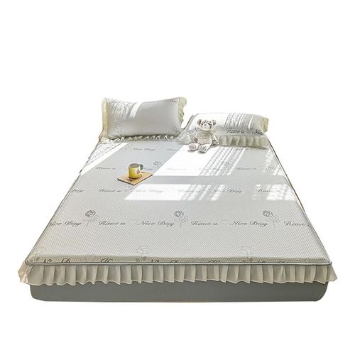 2024新款A类母婴可用冰豆豆凉席提花花边款床笠可机洗凉席三件套 - 图0