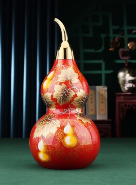 铜欣祥彩绘黄铜五福临门葫芦摆件开口客厅玄关酒柜装饰工艺品乔迁