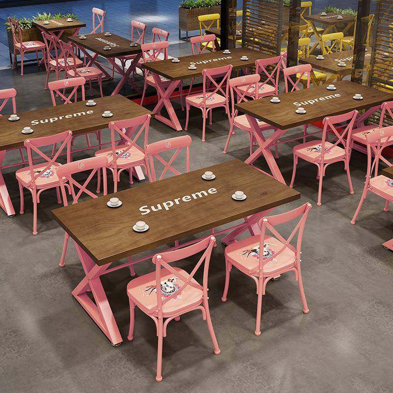 奶茶店桌椅组合卡座桌子商用餐厅实木餐桌家用咖啡厅工业风酒吧桌,淘宝优惠券,粉丝福利购,淘宝优惠卷