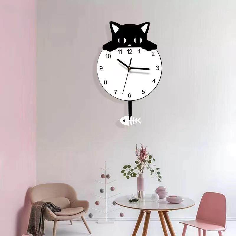 现代简约猫咪摇摆挂钟客厅壁挂装饰时钟黑白猫壁钟,淘宝优惠券,粉丝福利购,淘宝优惠卷