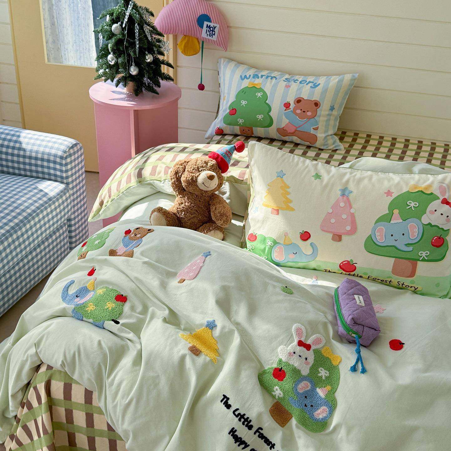 2025新款全棉秋冬磨毛毛巾绣四件套 1.8m床单款四件套 熊兔乐园,淘宝优惠券,粉丝福利购,淘宝优惠卷