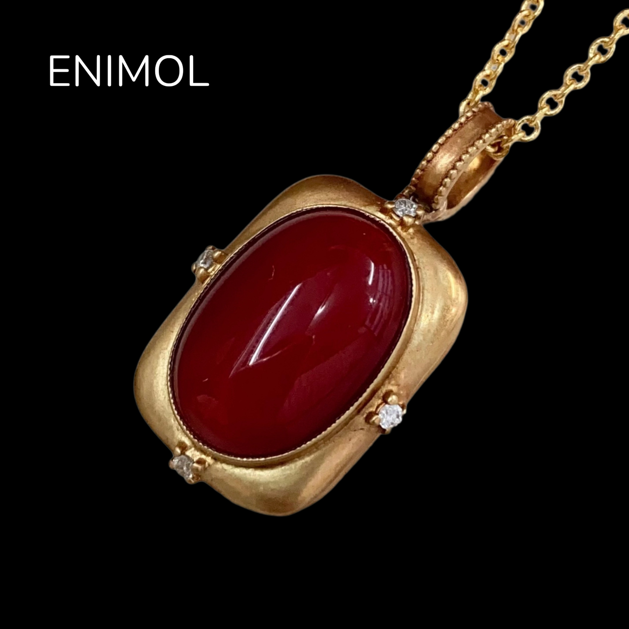 ENIMOL日本aka阿卡红珊瑚牛血色蛋面吊坠 18k金钻石镶嵌 轻奢百搭,淘宝优惠券,粉丝福利购,淘宝优惠卷