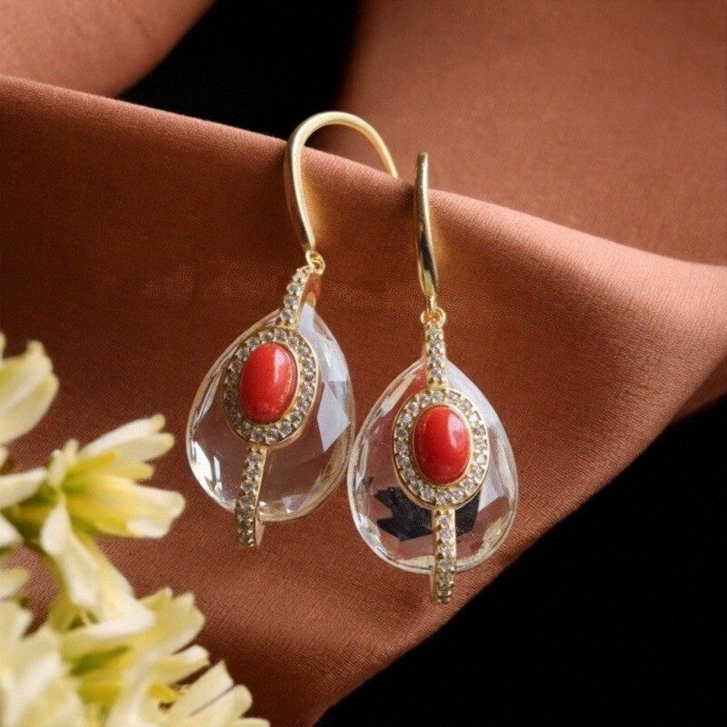 ENIMOL意大利沙丁珊瑚耳环 女耳钩款 搭配水晶气质耳饰情人节礼物,淘宝优惠券,粉丝福利购,淘宝优惠卷