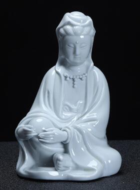 古玩贺朝宗明清古典德化陶瓷摆件小佛像坐像白瓷自由观音装饰收藏