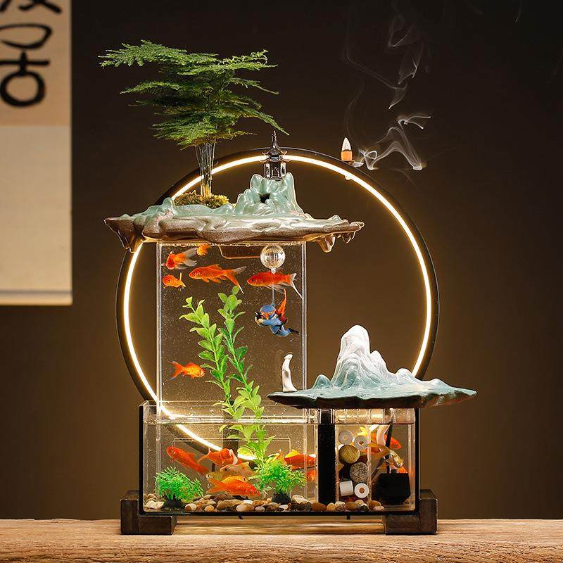 创意客厅循环流水玻璃金鱼缸免换水家居办公室桌面摆件生态水族箱,淘宝优惠券,粉丝福利购,淘宝优惠卷