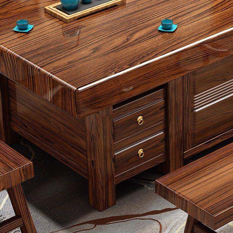 高端实木大板茶桌椅组合新中式茶台办公家用一桌五椅整套茶几茶具,淘宝优惠券,粉丝福利购,淘宝优惠卷