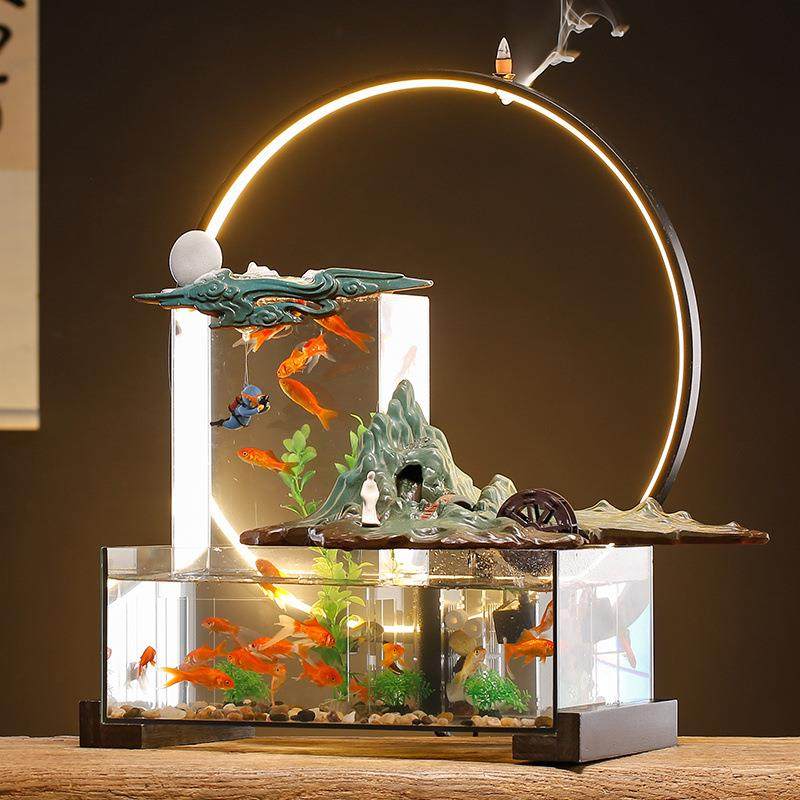 创意客厅循环流水玻璃金鱼缸免换水家居办公室桌面摆件生态水族箱,淘宝优惠券,粉丝福利购,淘宝优惠卷