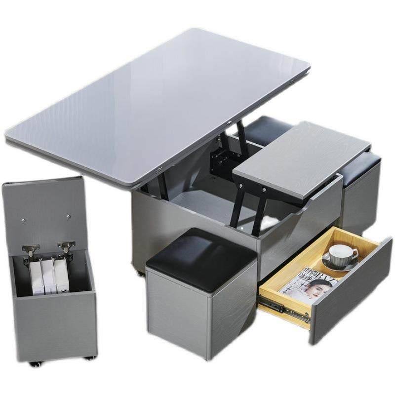 全圆角升降茶几现代简约小户型专用款意式岩板茶几餐桌两用带凳子,淘宝优惠券,粉丝福利购,淘宝优惠卷