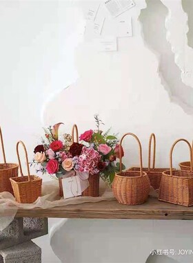 仿藤条手工编织花篮田园风系列塑料藤编手提篮绿植小花篮伴手礼篮