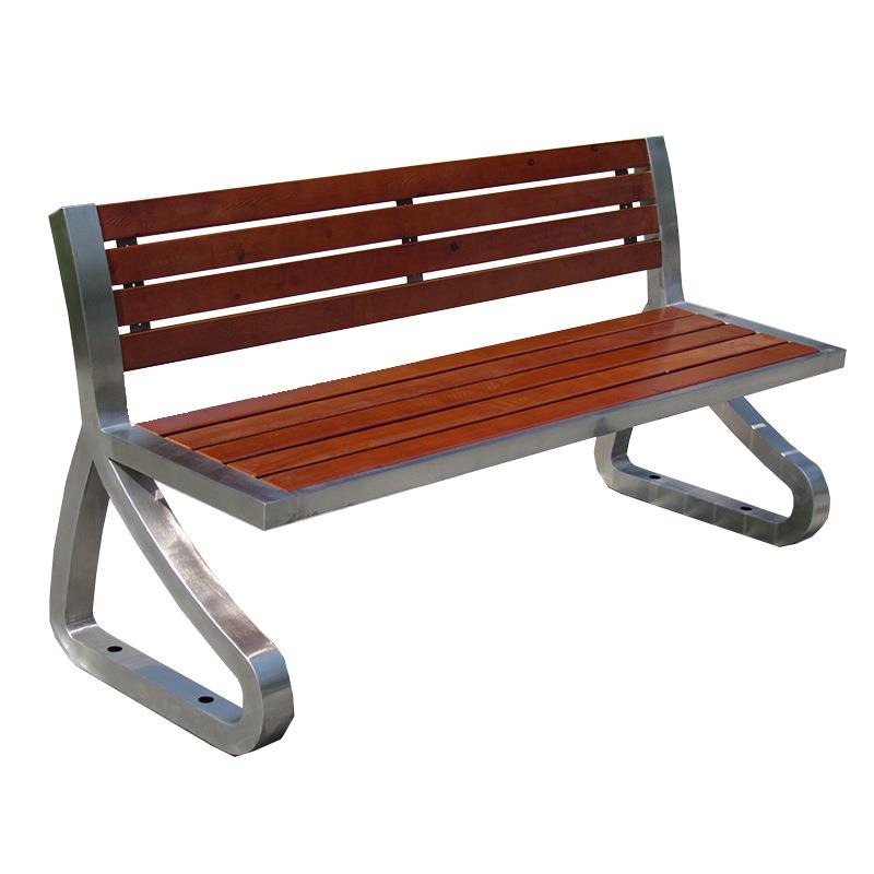 户外长椅庭院不锈钢靠背座椅商场休息排椅实木连排防腐木条联排 - 图3