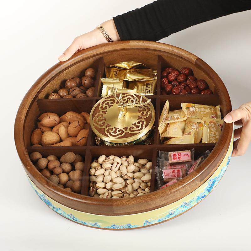 新中式实木果盒家用客厅千里江山装饰坚果盒创意瓜子糖果收纳果盘,淘宝优惠券,粉丝福利购,淘宝优惠卷