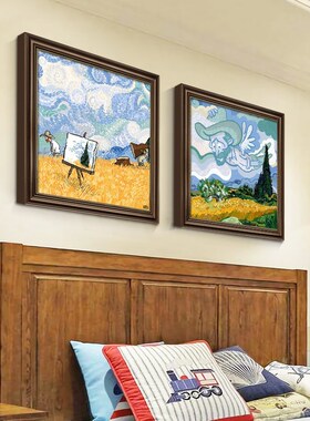 梵高麦田油画卧室床头挂画个性创意壁画方形餐厅挂画向日葵装饰画