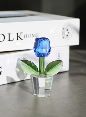 可可爱爱水晶郁金香办公室桌面小摆台 创意仿真小绿植摆件装饰品