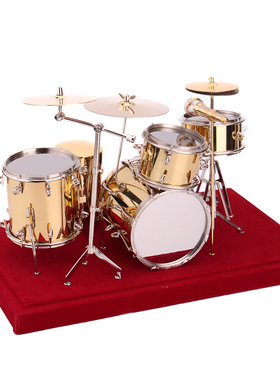 迷你架子鼓模型摆件铜镀模型24K话筒金摇滚乐贝斯吉他电子琴队电