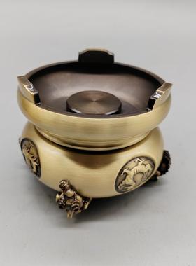 仿古做旧铜来摆件铜旋缸转BYH烟古灰缸创意摆件四方财烟灰玩收藏