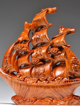 花梨木雕船摆件一帆风顺家居客厅玄关酒柜开业乔迁实木装饰送礼品