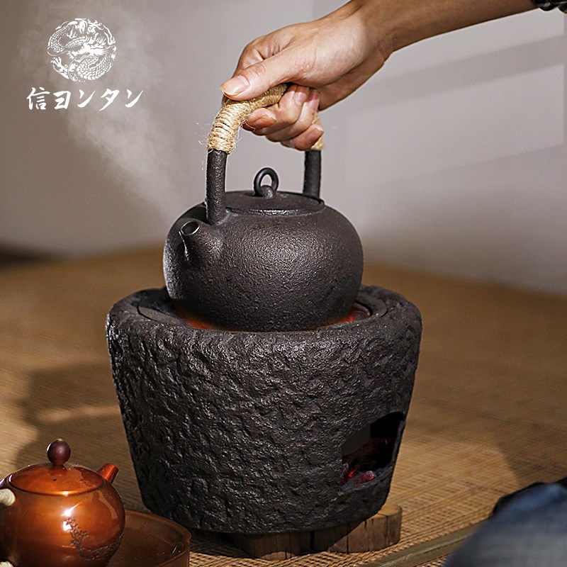 信龙堂炭烧石头纹铸铁炭炉围炉煮茶碳烧出游烧烤风炉火钵功夫茶具 - 图2