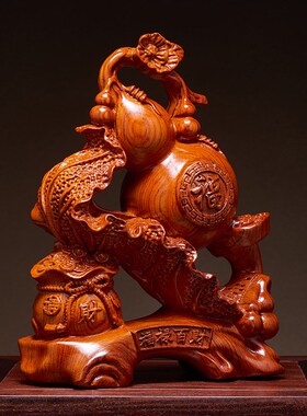 花梨木雕刻福禄百财摆件实木质如意葫芦家居客厅酒柜装饰乔迁送礼