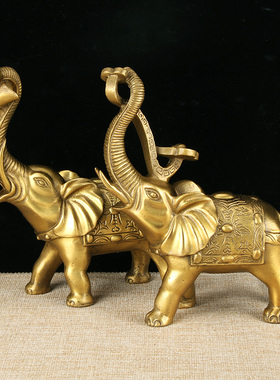 铜大象摆件吸水象铜象一对请购黄铜象工艺品店铺饰品