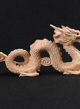 桃木龙摆件青龙十二生肖龙汽车摆件木雕原色龙无漆生肖龙吉祥物