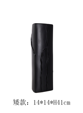 现代简约家居几何黑色陶瓷直身花瓶摆件样板房酒店摆场极简工艺品