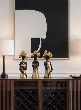 艺术女士摆件金色仿编织纹客厅电视柜玄关酒柜餐厅酒店装饰品摆设