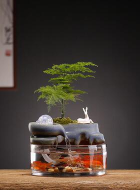 公中式来运转流时水玻璃鱼缸小摆件创意家用办CSZW-BJA景室桌面绿