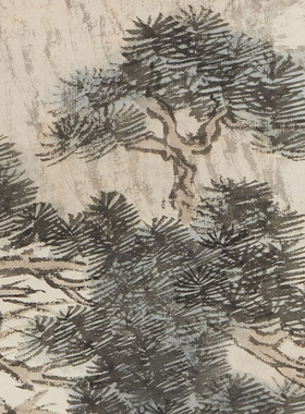 溥儒山水四条屏传统亭台楼阁临摹范本中式客厅装饰画艺术绢布画心