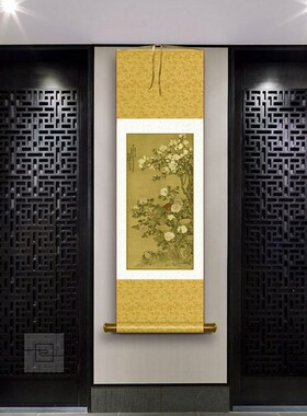 清邹一桂玉堂富贵图富贵吉祥牡丹花客厅图挂画卧室玄关丝绸画卷轴
