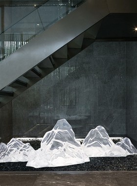 透明树脂假山旺宅大型雕塑酒店售楼部别墅客厅石头水池造景观摆件