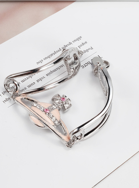 【官网正品】西太后欧美粉红色烤漆银边土星三节镂空开口手镯